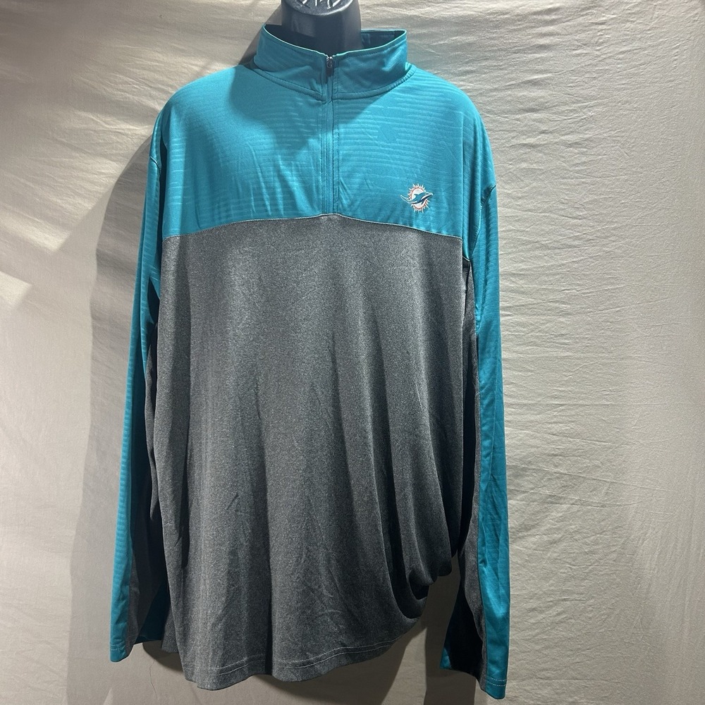 NFL Pro Line Fanatics Miami Dolphins Quarter Zip Pullover Men's 3XL Aqua Grey